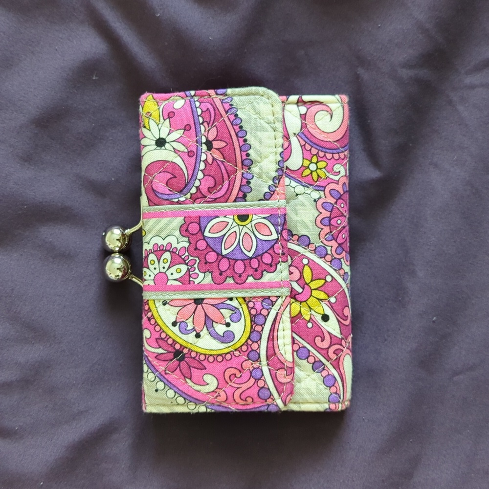 Vera Bradley Kiss lock Paisley Meets Plaid Pink Flower Wallet with Coin Purse